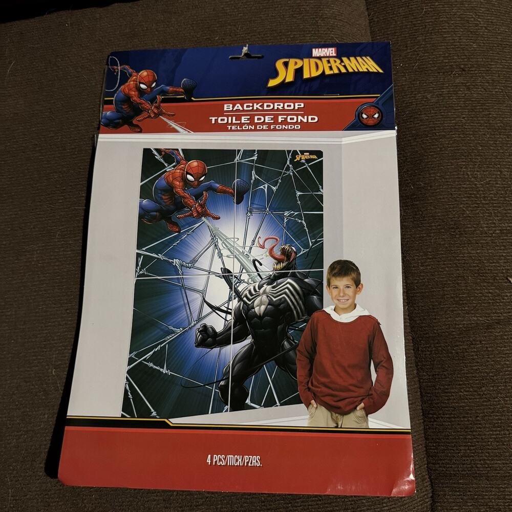 Marvel Spiderman VS Venom Banner Photo Backdrop Birthday Party Size 27.8x40 NWT